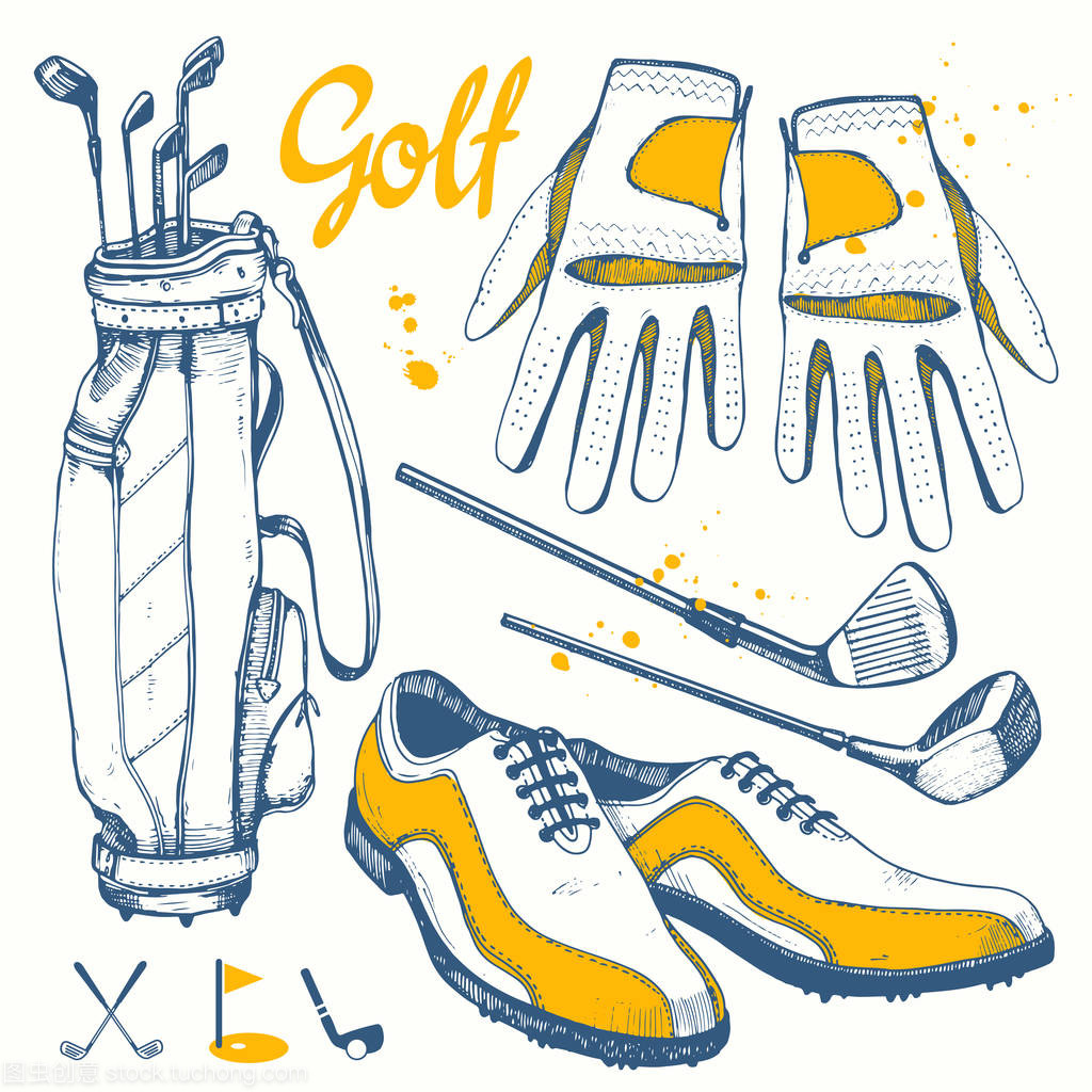 高爾夫運(yùn)動(dòng)器材手繪向量集